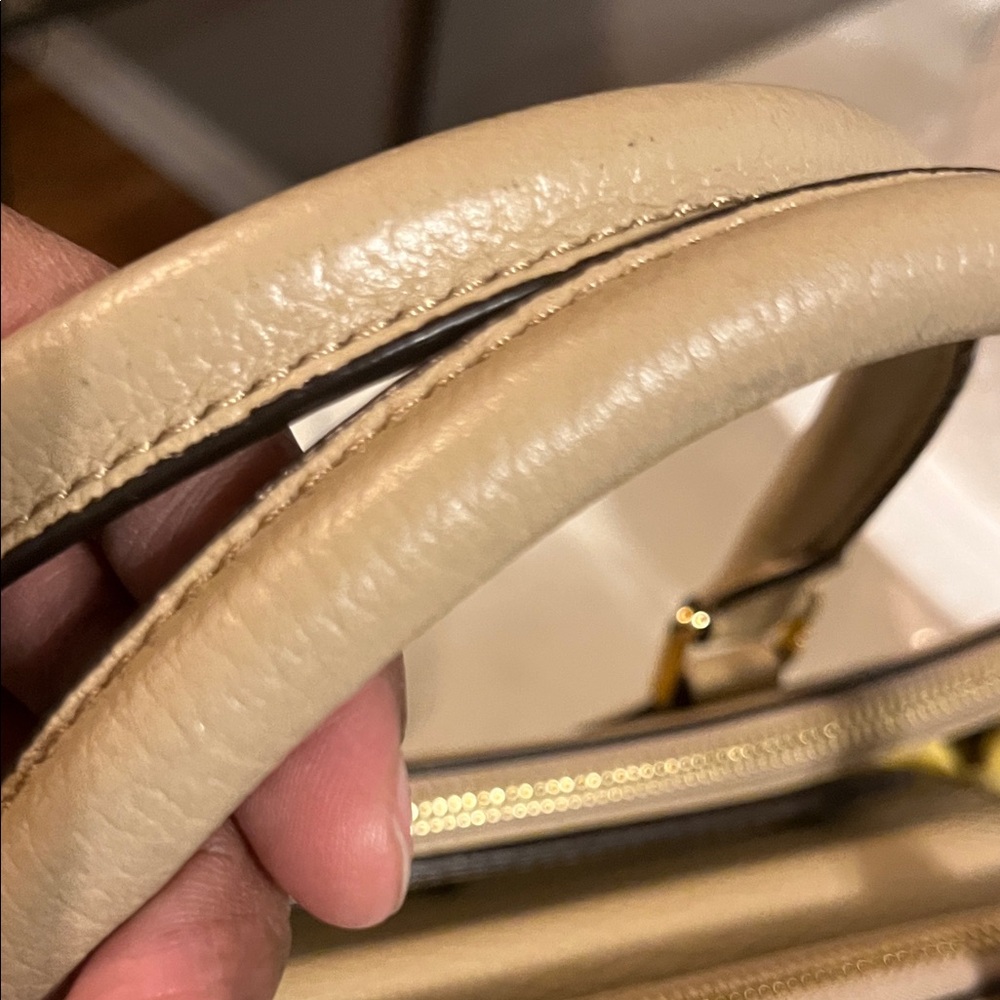 MCM Beige Leather Satchel with Gold Accents - Picture 10 of 16